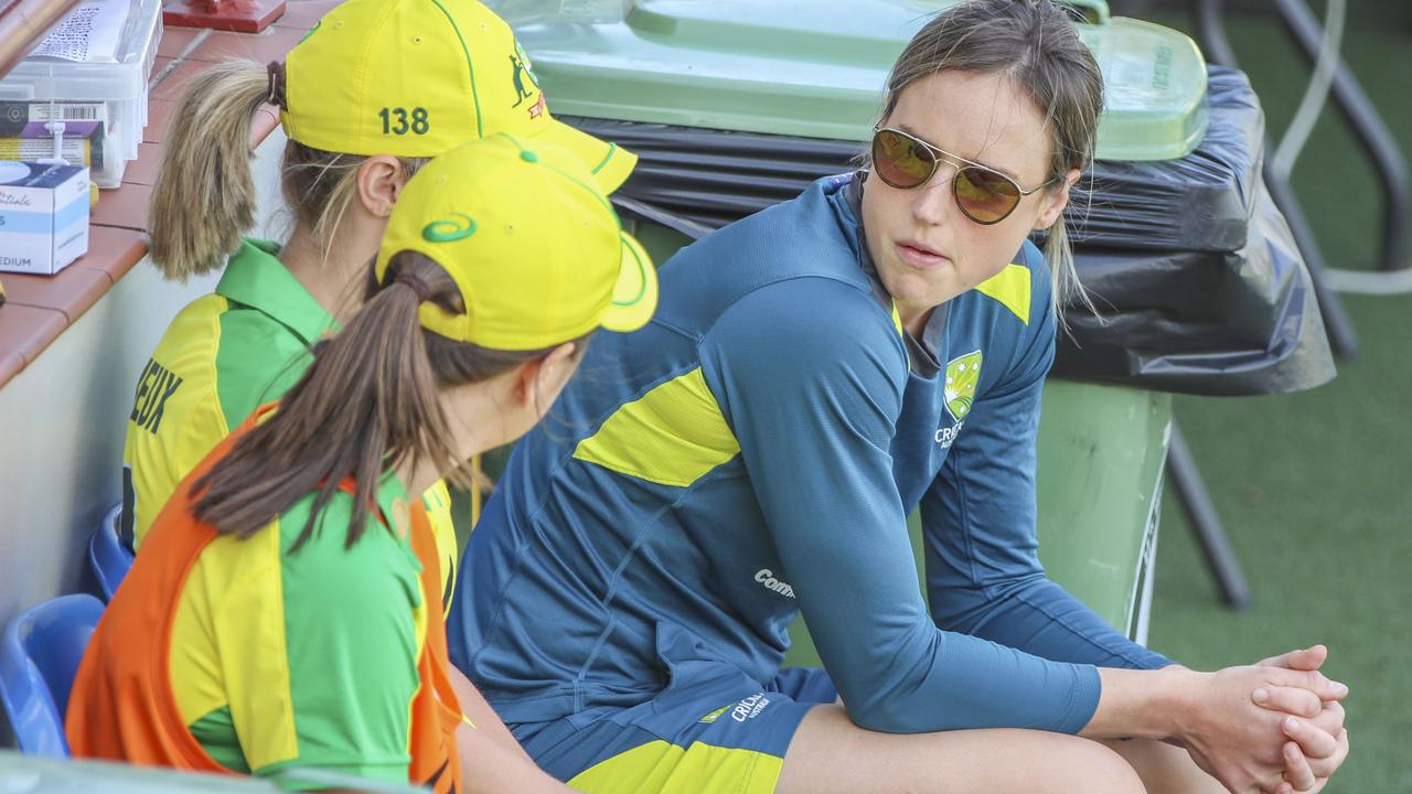 Ellyse Perry watches on from the sidelines during the Australia-New Zealand series. Picture: Glenn Hunt/Getty Images