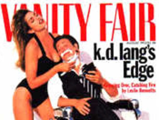 The famous vanity fair cover featuring Cindy Crawford shaving kd lang. Picture: Supplied.