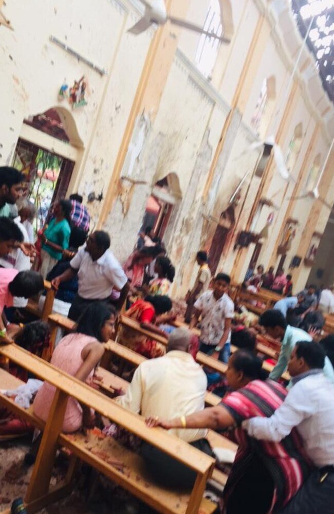The aftermath of an explosion at St. Sebastian's Church, Colombo, Sri Lanka.