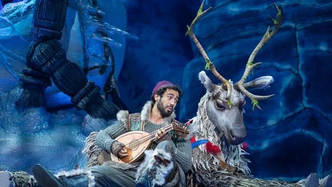 Sean Sinclair as Kristoff and Lochie McIntyre as the reindeer Sven, in the Australian production of Disney's Frozen the Musical. Picture: Lisa Tomasetti