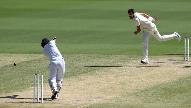 Bowled him! Mitchell Starc gets the first wicket of the day. Picture: Getty Images