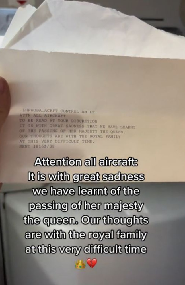 The note a British Airways pilot read to passengers. Picture: TikTok/laurenmcmahon71093