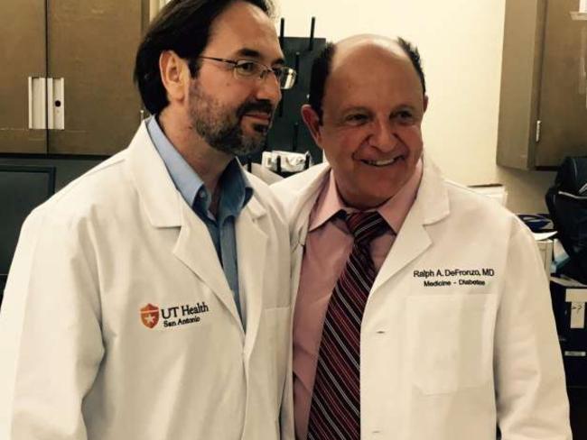 Dr Bruno Doiron and Dr Ralph DeFronzo of UT Health San Antonio co-invented a patented technique that cured diabetes in mice for one year without side effects. Picture: UT Health San Antonio