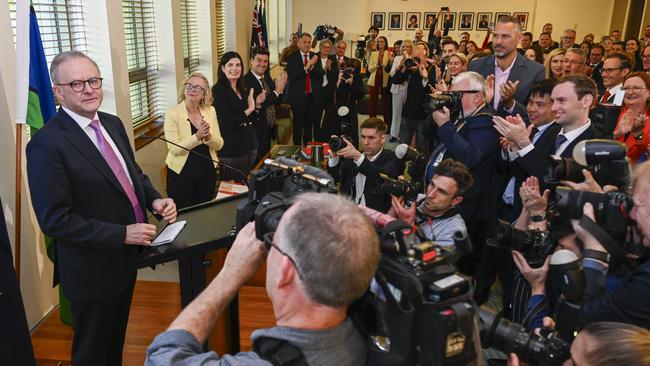 Prime Minister Anthony Albanese addresses the Australian Labor Party Caucus at Parliament House in Canberra. Picture: NewsWire / Martin Ollman