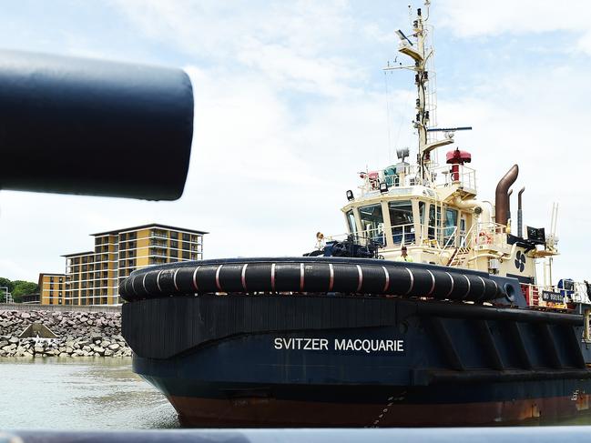 On board the Svitzer Stockton tug boat with tug master Dave Pears, chief engineer Franklan Brown, and seaman John Wilson, in Darwin harbour escorting an LNG tanker out of port