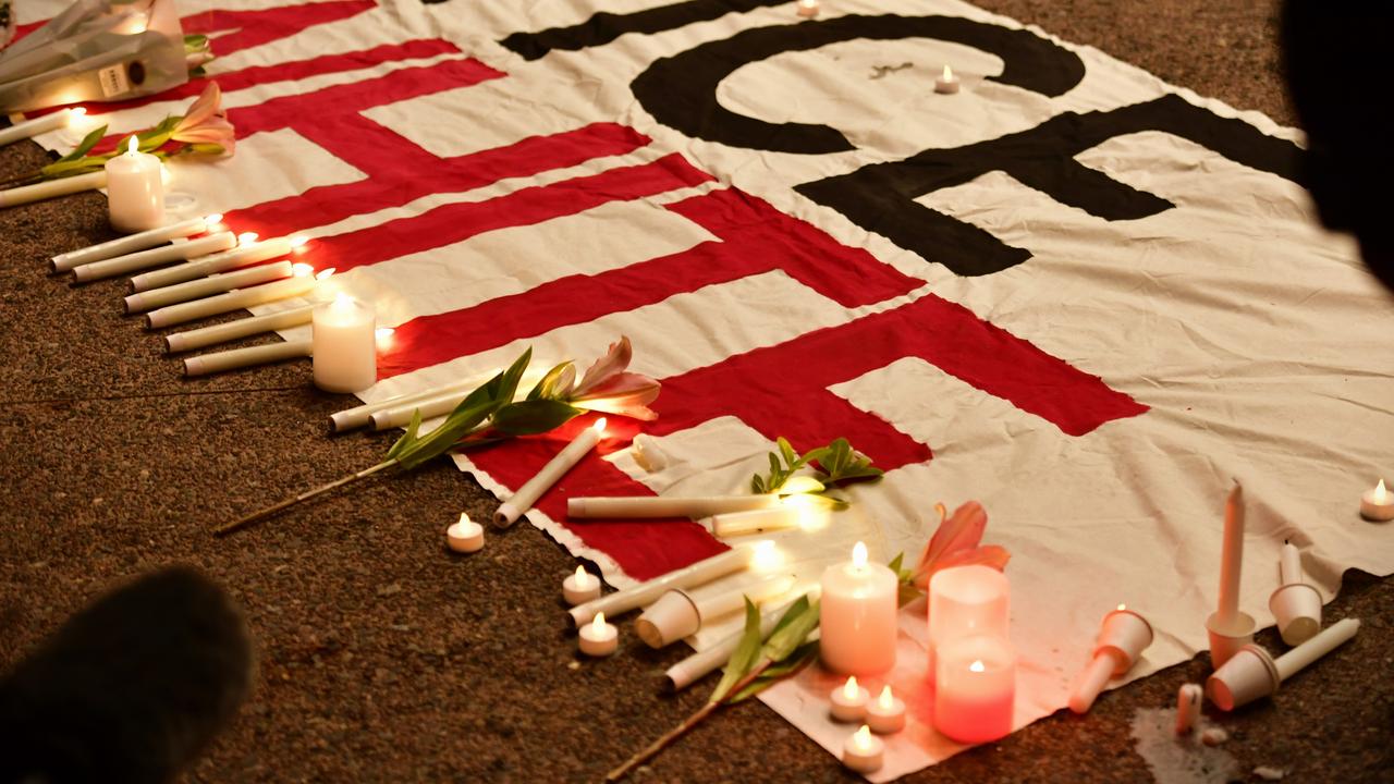 Hundreds of Top End residents gathered outside the NT Parliament on Wednesday for a vigil for Kumanjayi White, a 24-year-old Warlpiri man with a disability who died after being restrained by police in the Alice Springs Coles. Picture: Zizi Averill