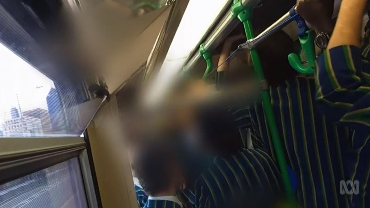 The tram chanting video from 2019. Picture: ABC/Four Corners