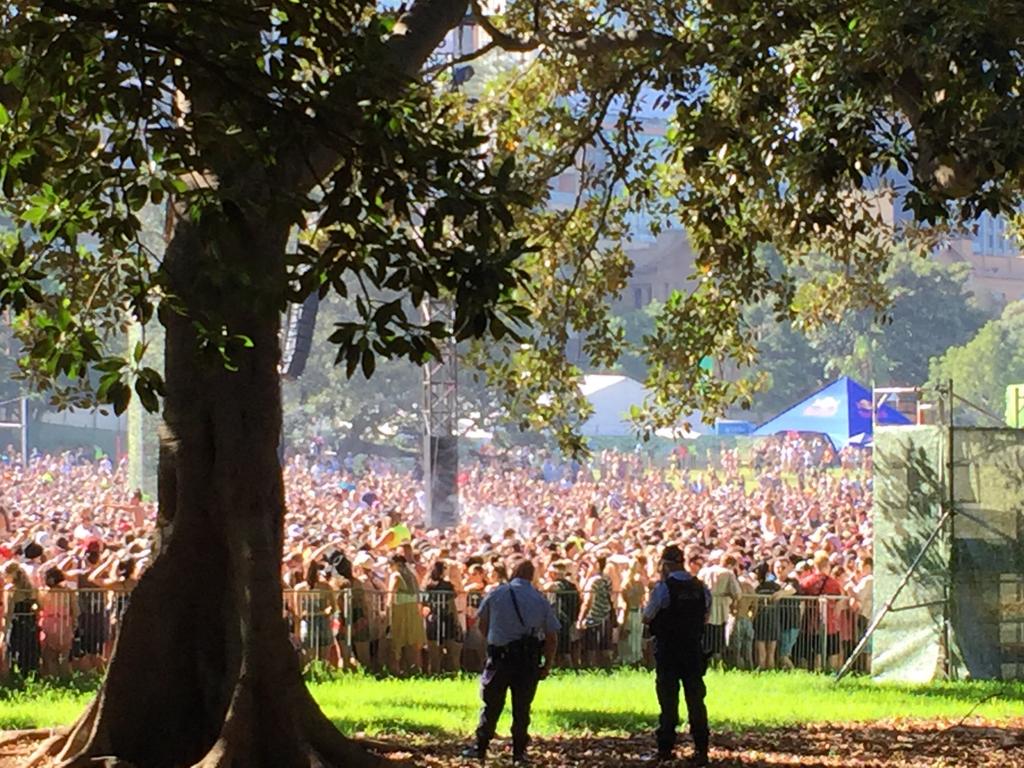 The New Year’s Day event drew massive crowds, with police on the lookout for alcohol-related crime and drug supply and possession. Picture: Derrick Krusche