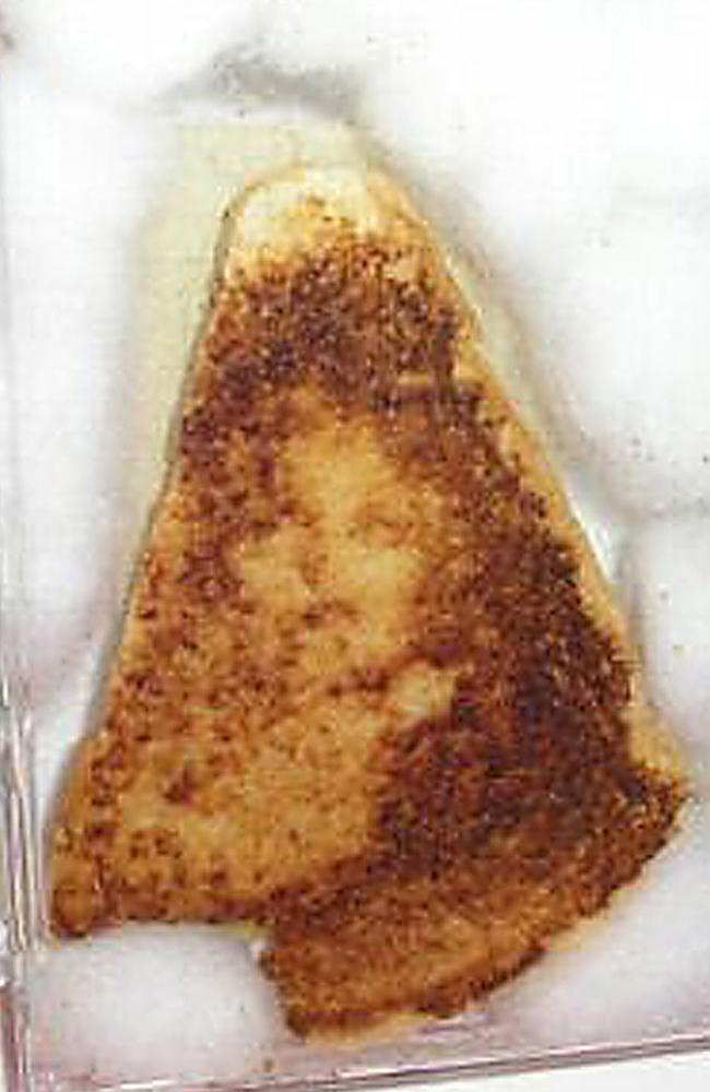 An 10-year-old grilled cheese sandwich (toast) which allegedly depicts the Virgin Mary was sold in 2004. Picture: AFP