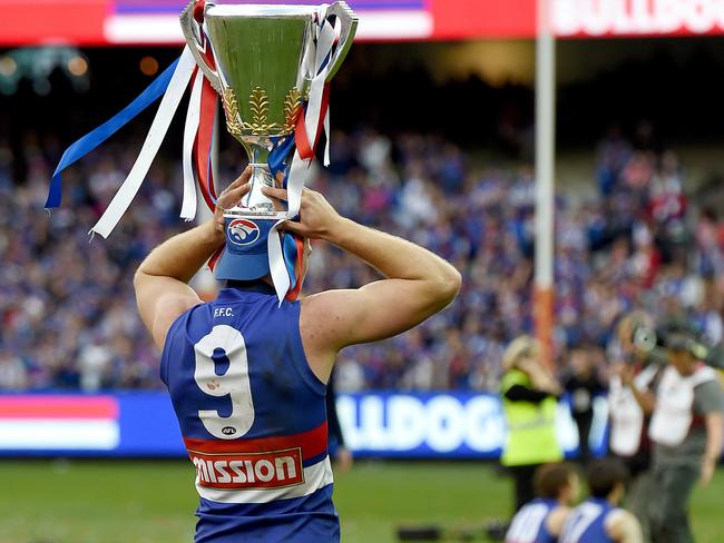 Jake Stringer with the 2016 premiership cup. Picture: Nicole Garmston