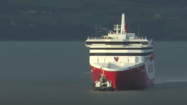 Spirit of Tasmania IV arriving at port in Leith Scotland after it's journey from Finland. Picture: STV