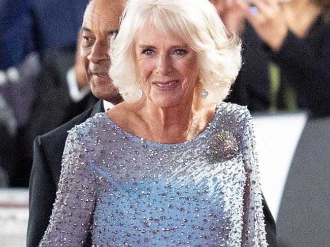 LONDON, ENGLAND - SEPTEMBER 28: Camilla, Duchess of Cornwall attends the "No Time To Die" World Premiere at Royal Albert Hall on September 28, 2021 in London, England. (Photo by Samir Hussein/WireImage)