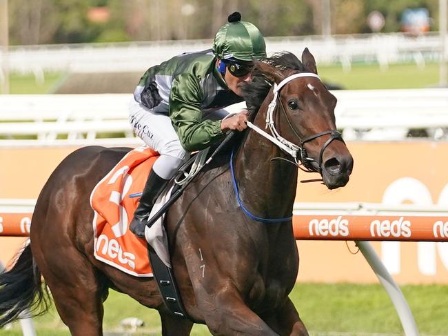 Brookspire ridden by Michael Walker wins the Ern Jensen Funerals Handicap  at Caulfield Racecourse on April 24, 2021 in Caulfield, Australia. (Scott Barbour/Racing Photos via Getty Images)