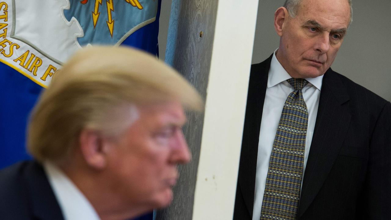 Gen Kelly listening while Mr Trump met with North Korean defectors in the Oval Office, back in 2018. Picture: Andrew Caballero-Reynolds/AFP