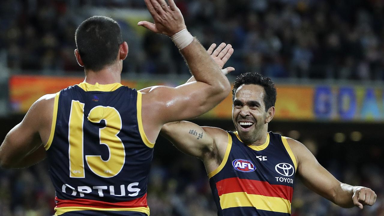 Eddie Betts celebrates one of his best goals in his AFL career. Photo: Sarah Reed.