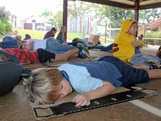 SLEEPING ROUGH: Year 3 student from St Joseph's Primary School at Alstonville, Hudson McGarry, joined another 67 students at the school in challenge to raise awareness and funds to support homeless people. Picture: Graham Broadhead