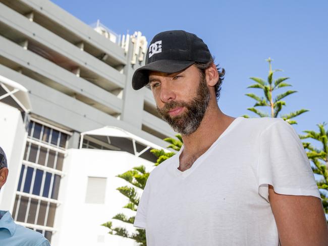 Former Australian Olympic swimmer Grant Hackett leaving Southport Watchhouse follwing his arrest. Picture: Jerad Williams