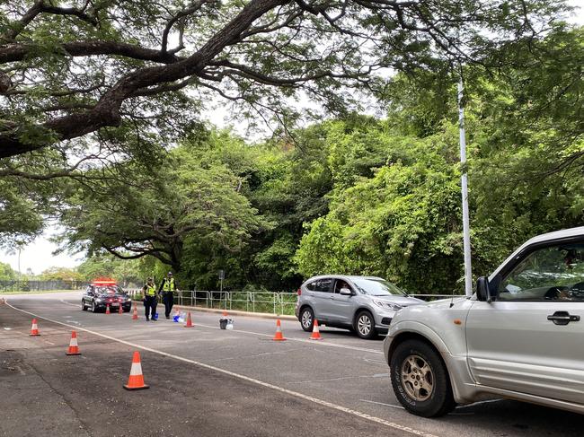 NT Police conducting RBTs on Gardens Road as part of their road safety campaign this festive season. Picture: Talara McHugh