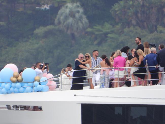 Sandilands and Kynaston on board the superyacht for the party. Picture: John Grainger