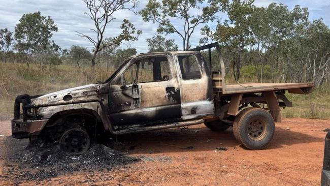 The vehicle was found burnt on a dirt road in Palumpa.
