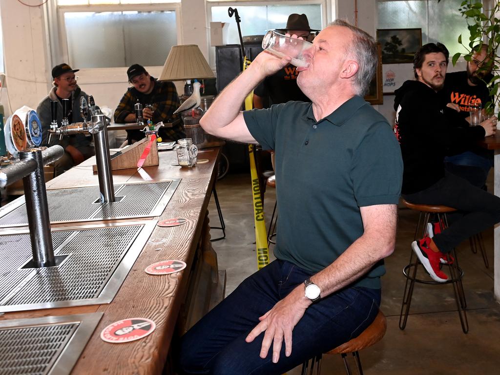 Labor leader Anthony Albanese said people should ‘lighten up’ if they were honestly that concerned about his beer scull. Picture: NCA NewsWire / Jeremy Piper