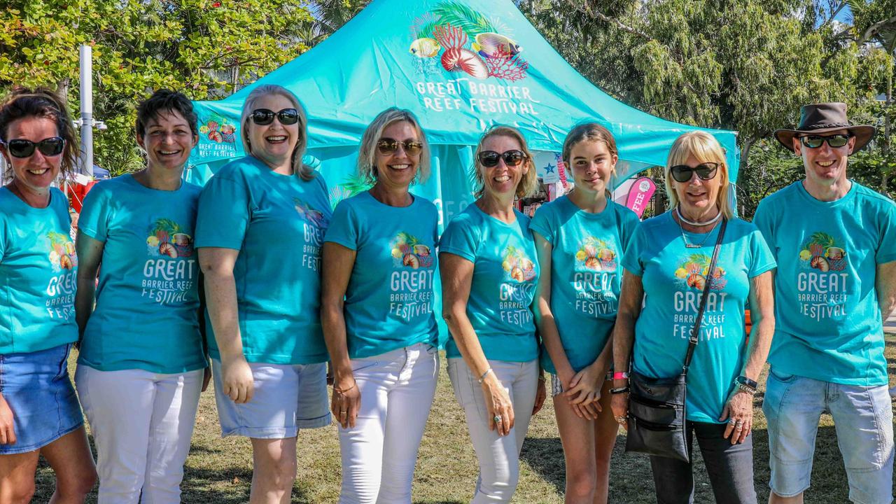 Members of a previous Great Barrier Reef Festival committee (from left) Lisa Stockow, Kirsten Orenshaw, Fiona Van Blarcom, Margie Murphy, Heather Batrick, Lily Tarver, Ellen Kerr and Brian Duell. Photo: Vampp Photography