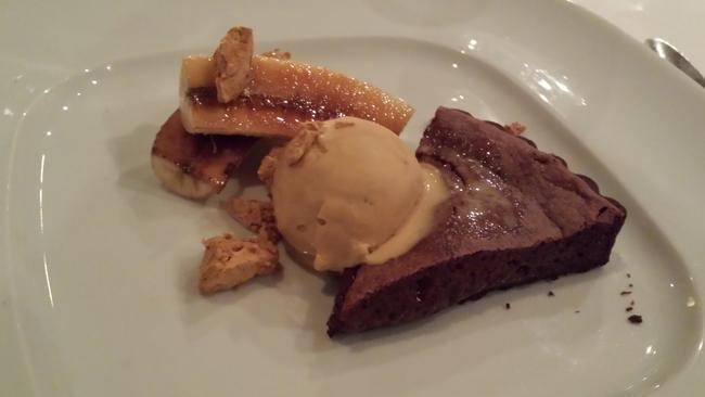 Gooey chocolate tart, banana, honeycomb and salted caramel ice cream.