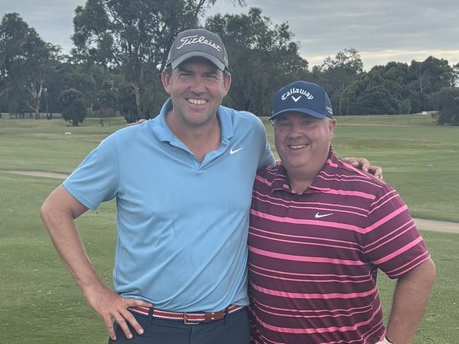 Jon Ralph and SEN's Adam White during the 'Longest Day' golf charity event. Picture: Supplied