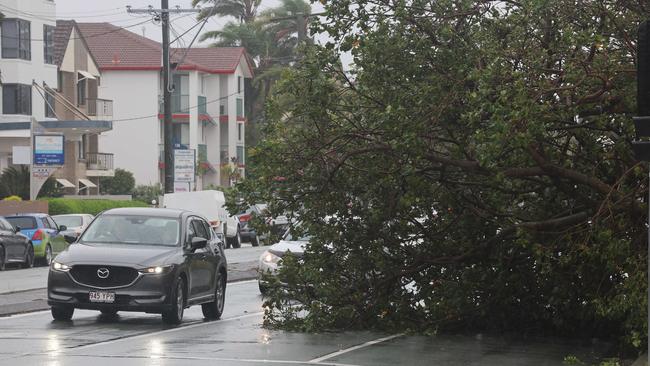 Gold Coast battered by Cyclone Alfred, as it made land. Picture Glenn Hampson