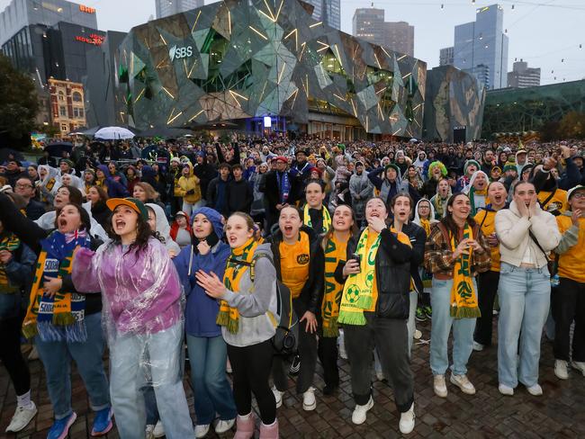 Fans at Federation Square on Saturday. Picture: Ian Currie