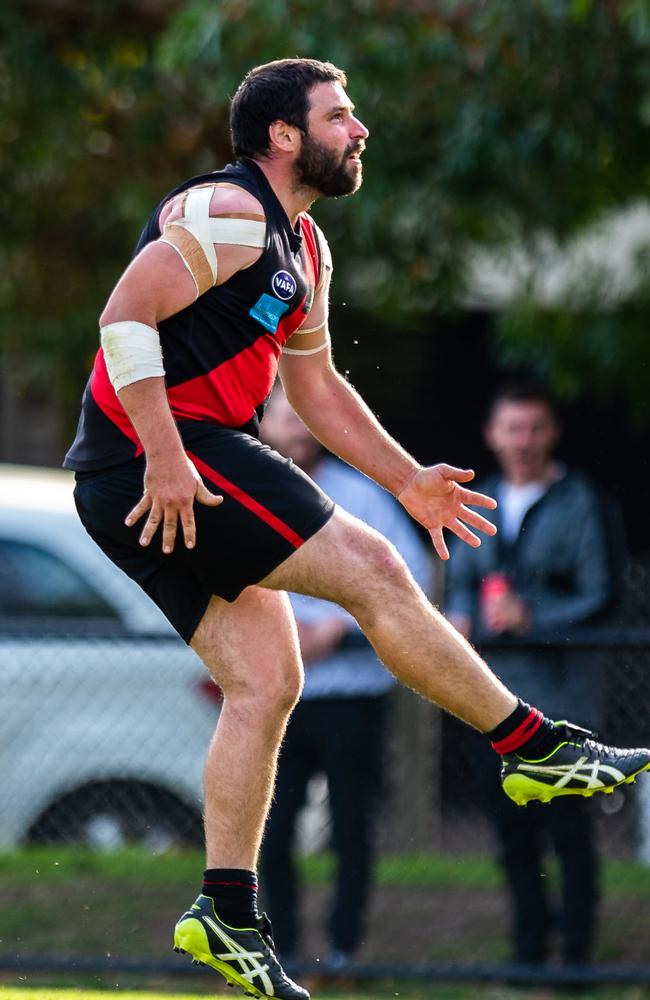 Andrew Oldfield takes a kick for Elsty.