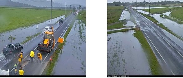 Whitsunday Regional Council flood cams captured a council team doing emergency repairs to Shute Harbour Rd at Hamilton Plains after heavy rain and flooding caused potholes.