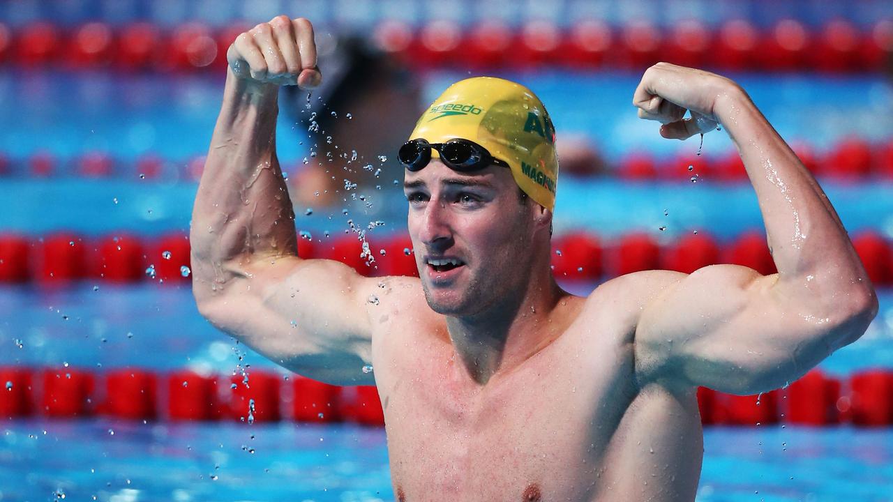James Magnusse celebrates his second 100m Freestyle World Championships crown in 2013 in Barcelona, Spain. (Photo by Quinn Rooney/Getty Images)