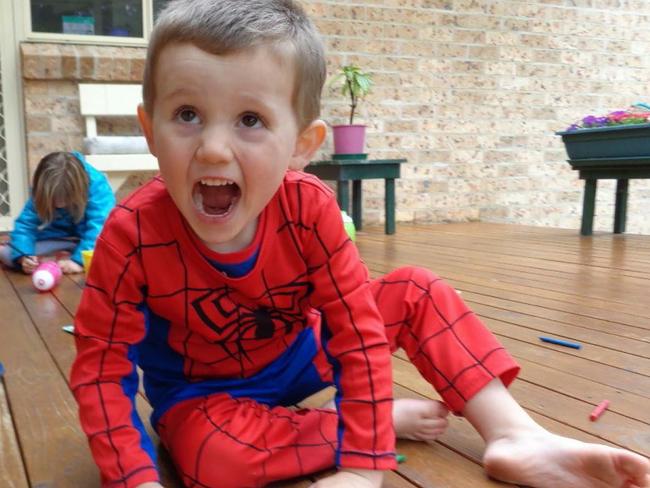 New photo of Missing  boy William Tyrrell wearing  the actual Spiderman suit in which he disappeared in. Exhibit image released by the William tyrrell Inquest. Supplied