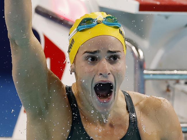 NCA. PARIS FRANCE. 2024 OLYMPIC GAMES. July 30 - Day 4.  Swimming finals at the Paris La Defense Arena.  Womens 100 mtr final.       Kaylee McKeown celebrates after winning gold in the 100 mtr backstroke   . Pic: Michael Klein