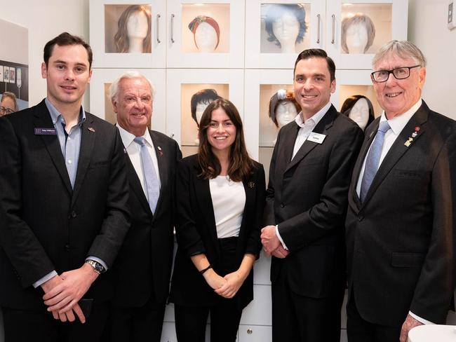 Dee Why RSL Director Toby Williams (left) at the opening of the Northern Beaches Hospital's new library with Mark Rendell, Dee Why RSL Vice President, Angelina Belluomo, Cancer Council NSW Community Programs Coordinator, Andrew Spillane, NBH Chief Operating Officer and Graeme Liddell, Dee Why RSL President. Picture: Supplied