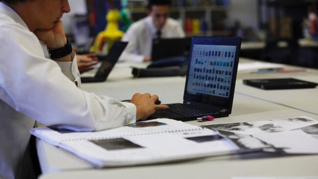 Students working at the all boys St Paul's Catholic College, Manly. Picture: St Paul's Catholic College