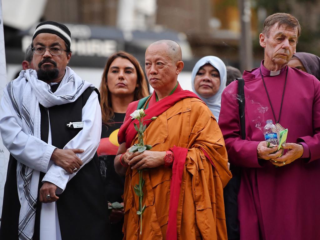 Australians are showing their support for the Christchurch massacre victims like at this vigil held in front of the state library in Melbourne’s CBD. Picture: Jason Edwards