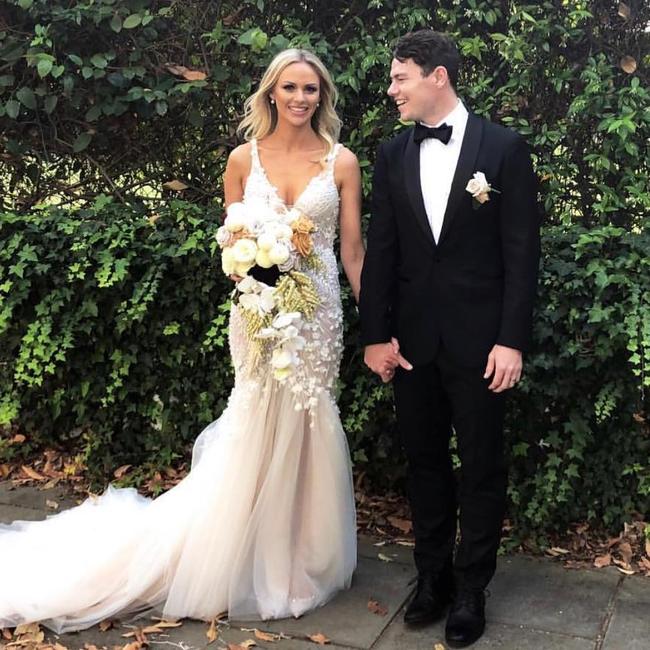 Julie and Lachie Neale on their wedding day on November 3, 2018. Picture: Instagram/ @jules_neale