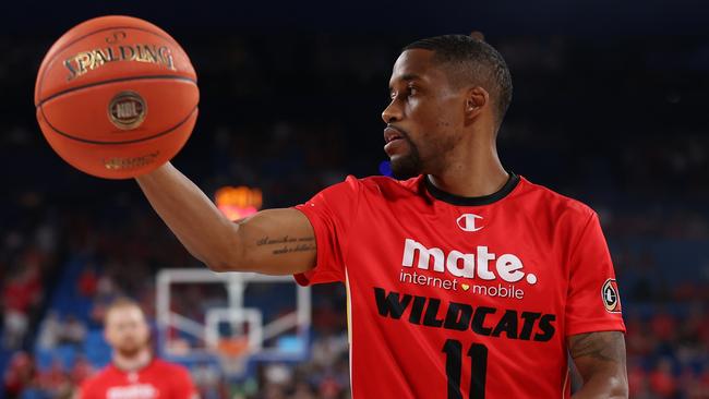 PERTH, AUSTRALIA - JANUARY 13: Bryce Cotton of the Wildcats warms up before the round 15 NBL match between Perth Wildcats and South East Melbourne Phoenix at RAC Arena, on January 13, 2024, in Perth, Australia. (Photo by Paul Kane/Getty Images)