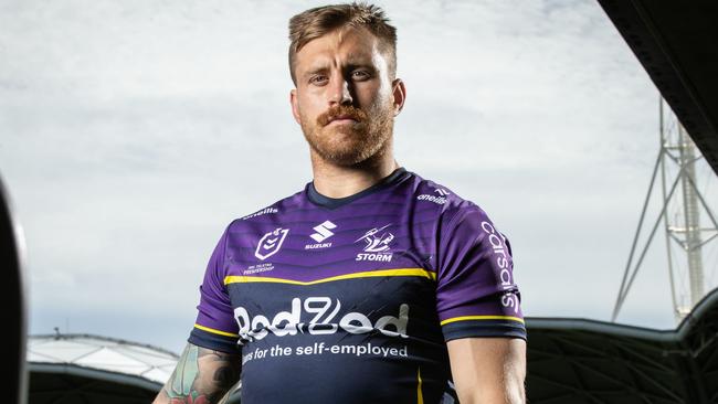 MELBOURNE, AUSTRALIA - SEPTEMBER 24: Cameron Munster poses for a photo during a Melbourne Storm NRL media opportunity at AAMI Park on September 24, 2024 in Melbourne, Australia. (Photo by Darrian Traynor/Getty Images)