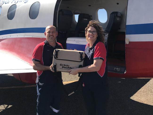 The Royal Flying Doctor Service arriving in Kintore, South Australia.