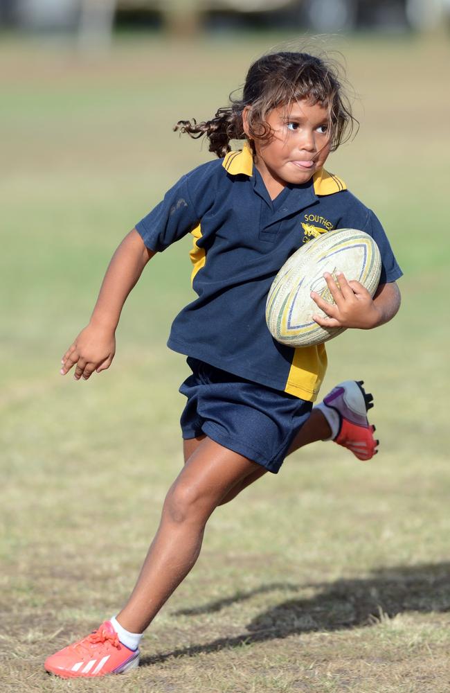 Ballina product Yamun-Ginda Kelly, aged 6, running amok at a Lennox Head coaching clinic back in 2014.