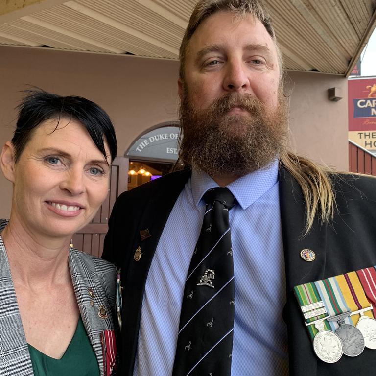 Lisa Wynen and Ben Voyer both served Australia in the army and attended the Anzac Day march in Walkerston on April 25, 2022. Picture: Duncan Evans