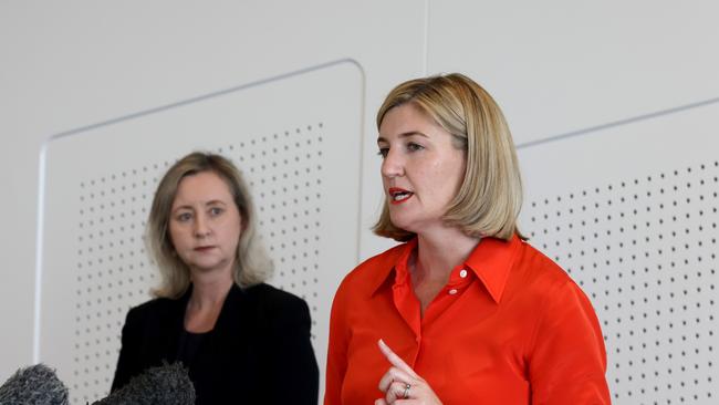 Shannon Fentiman MP the Minister for Health and Yvette D’Ath MP the Attorney-General and the former Minister for Health, at a press conference releasing the Final Report in the Commission of Inquiry. Photo Steve Pohlner