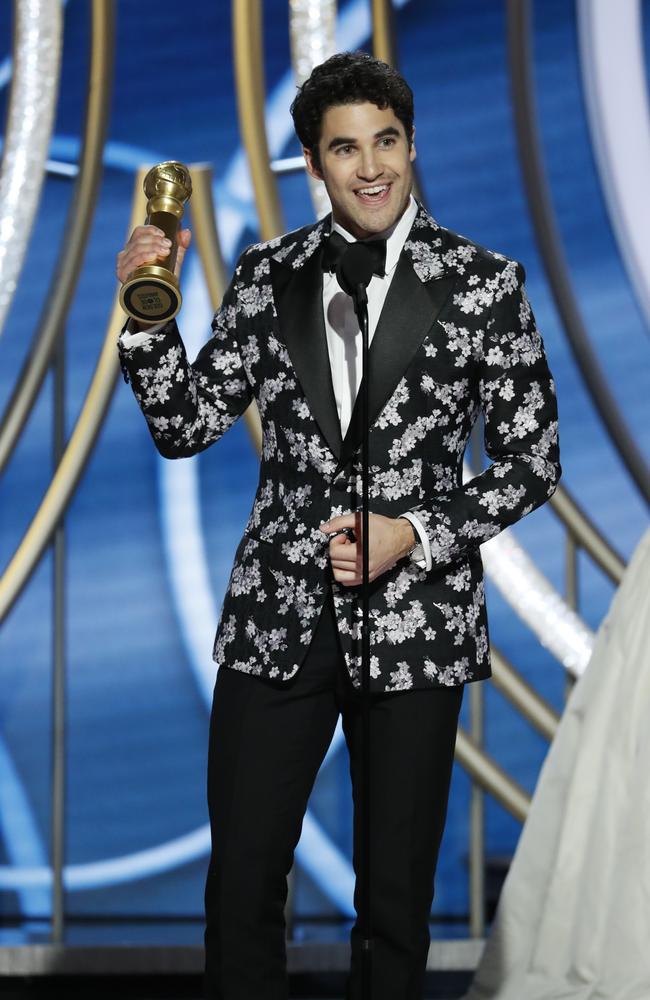 Darren Criss added a Golden Globe to his list of awards for The Assassination of Gianni Versace: American Crime Story. Picture: Getty Images