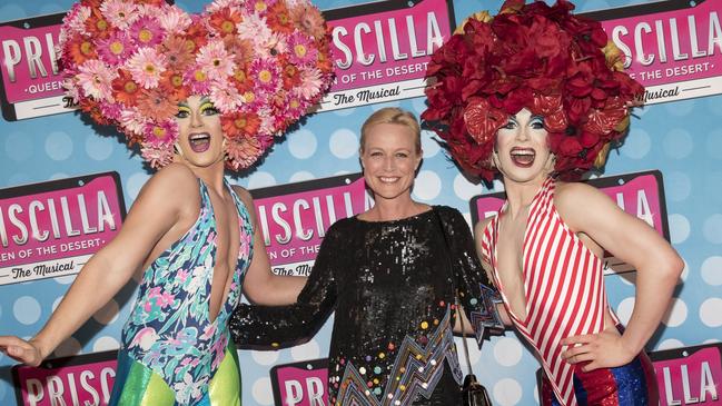 The actress with thoroughly fabulous friends at Priscilla Queen of the Desert’s Sydney premiere.