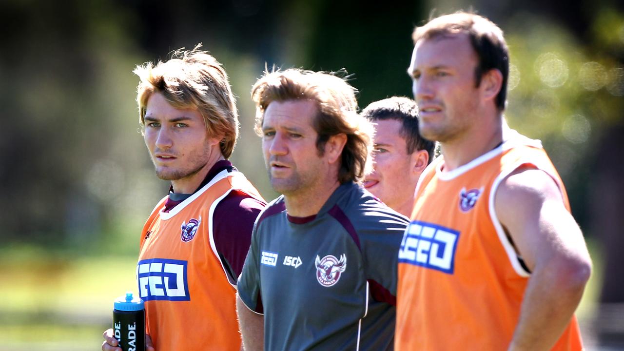 A fresh-faced Kieran Foran (left) with Des Hasler (middle).