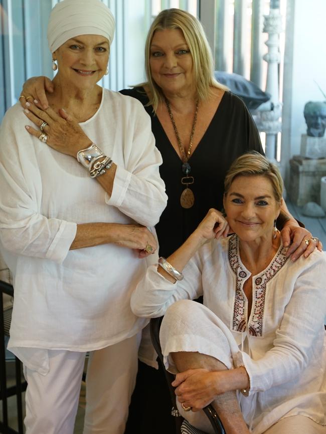 Maggie Tabberer with her daughters Brooke (in black) and Amanda. Picture: McGrath Foundation