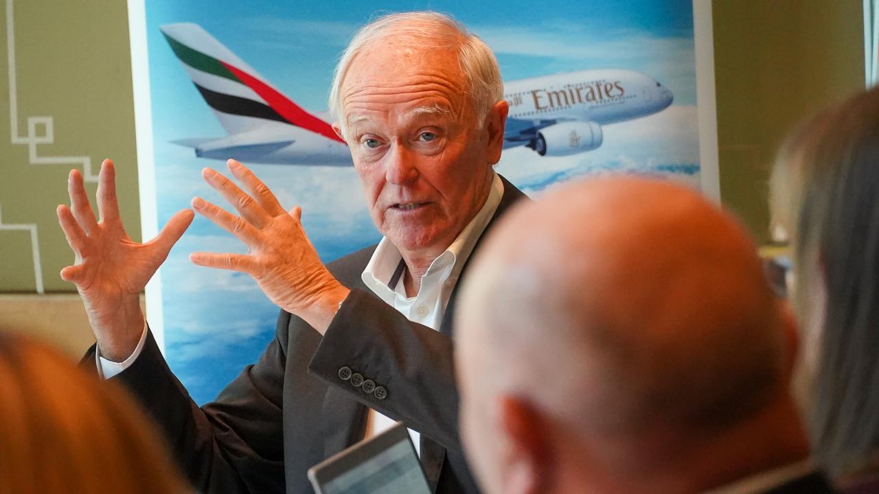 Sir Tim Clark speaks at a roundtable discussion in Melbourne while visiting Australia. Picture: Emirates